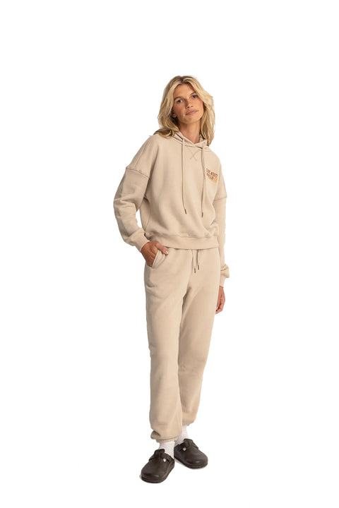 Rhythm Island Hour Hooded Fleece - Ecru- Full view on model