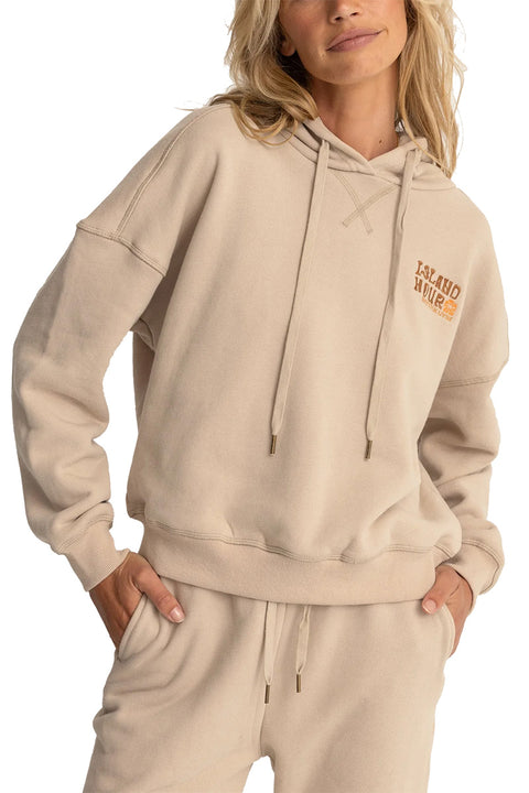 Rhythm Island Hour Hooded Fleece - Ecru- Close up view of front