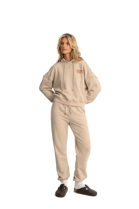 Rhythm Island Hour Track Pant - Ecru- Full view on model