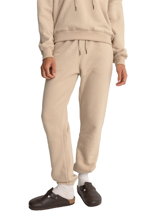 Rhythm Island Hour Track Pant - Ecru- Close up view of front