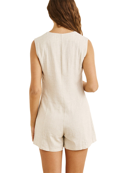 Rhythm Linen Romper - Oat- Back