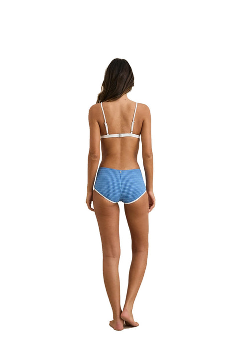 Rhythm Lola Check Boyleg Pant Bikini Bottom - Blue- Back