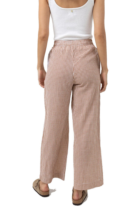 Rhythm Lola Check Wide Leg Pant - Clay - Back