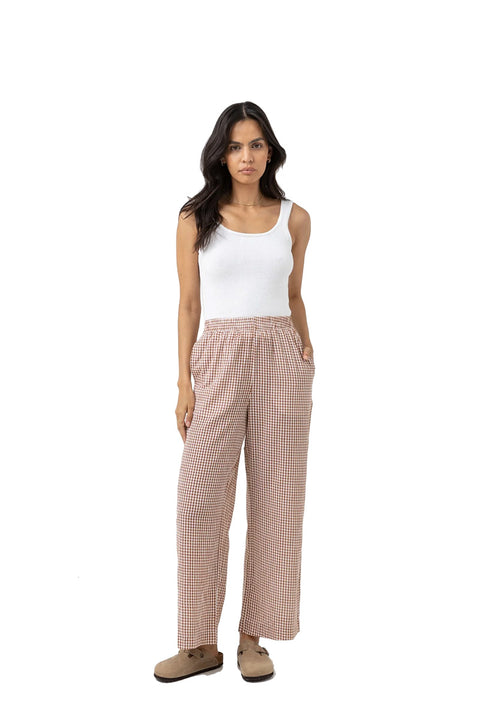 Rhythm Lola Check Wide Leg Pant - Clay - Full
