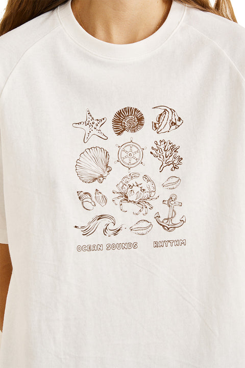 Rhythm Ocean Sounds Raglan T-Shirt - Vintage White- Close up of graphic