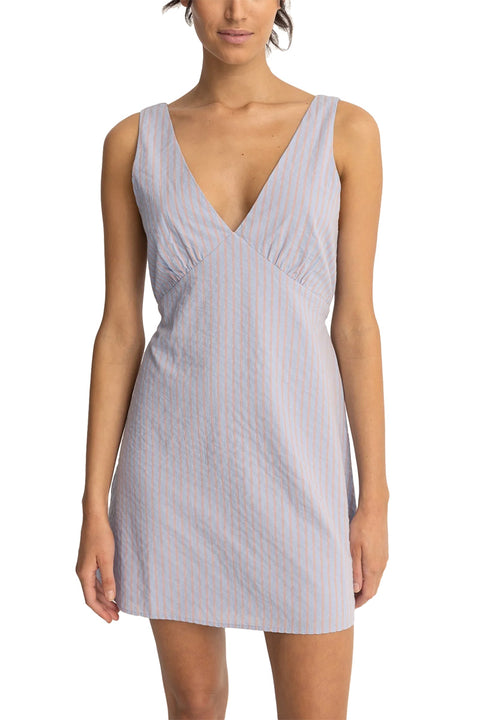 Rhythm Paradiso Mini Dress - Soft Blue- Close up of front