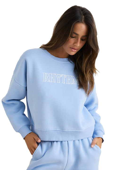 Rhythm Slouchy Crew Neck Fleece - Sky- Front