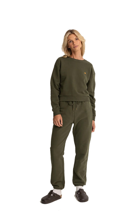 Rhythm Sunny Crew Neck Fleece - Khaki- full view of model