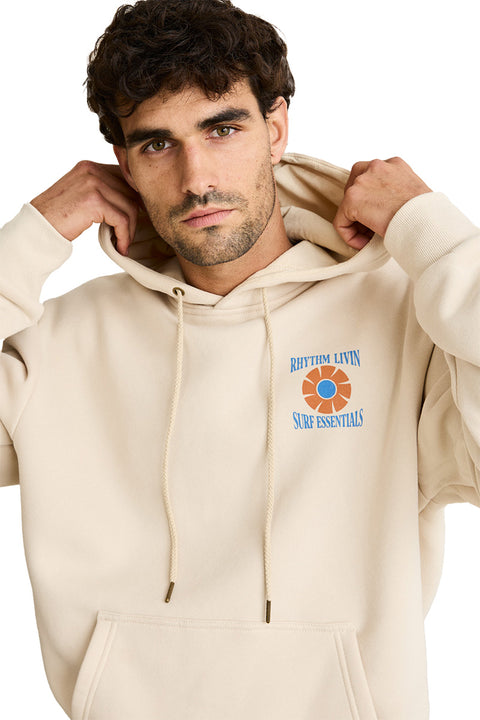 Rhythm Surf Essentials Fleece Hoodie - Moonrock- close up of front logo