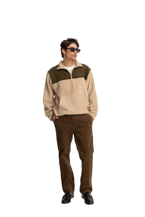 Rhythm Tamas Half Zip Pull Over - Bark- Full view of model