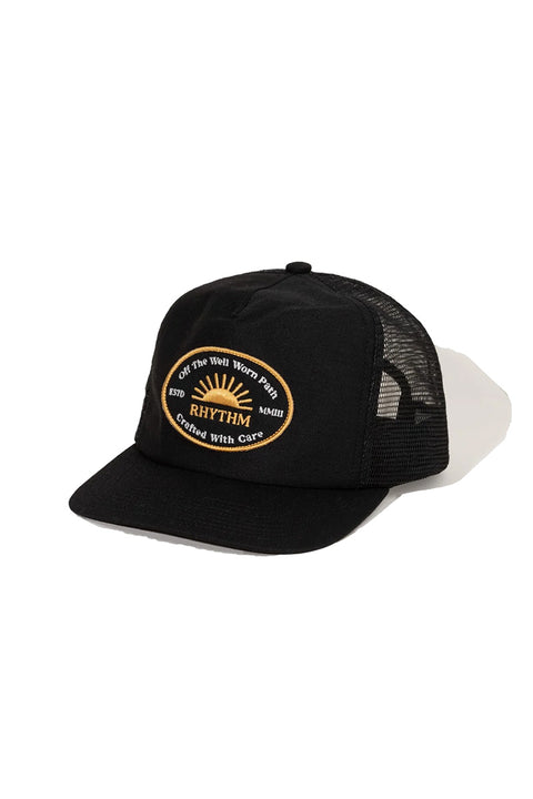 Rhythm Worn Path Trucker Cap - Black- Front view
