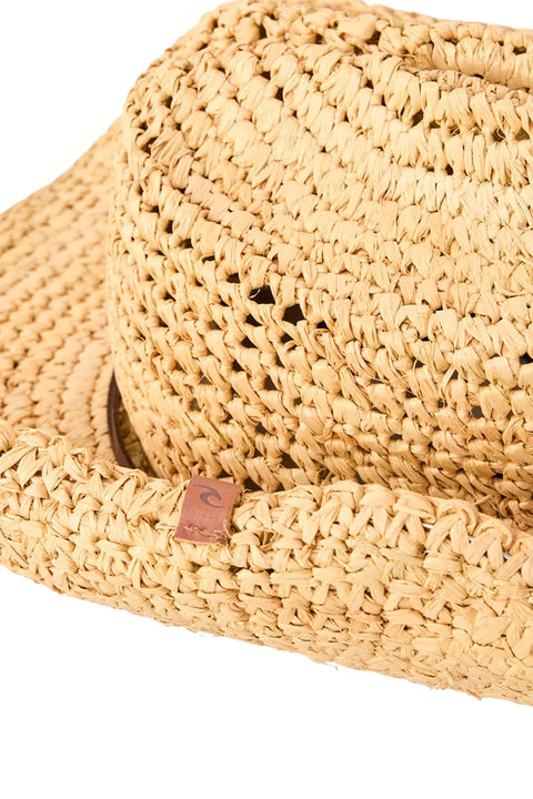 Rip Curl Crushable Straw Cowgirl Hat - Natural- Close up on logo