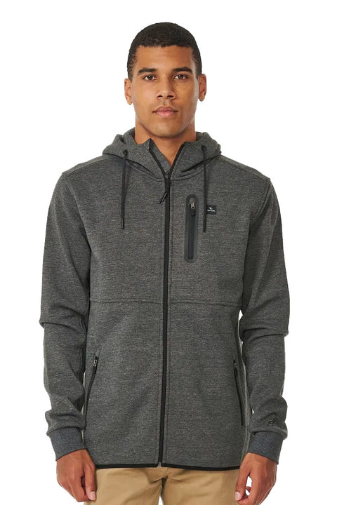 Rip Curl Anti Series Departed Zip Through Fleece - Charcoal Marle- Front