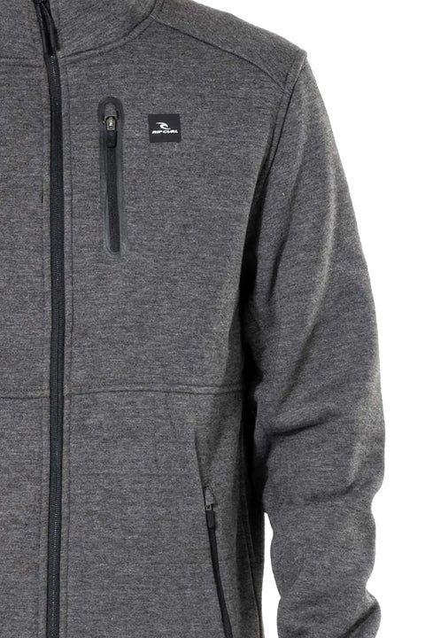 Rip Curl Departed Anti Series Zip Crew - Charcoal Marle - Closeup