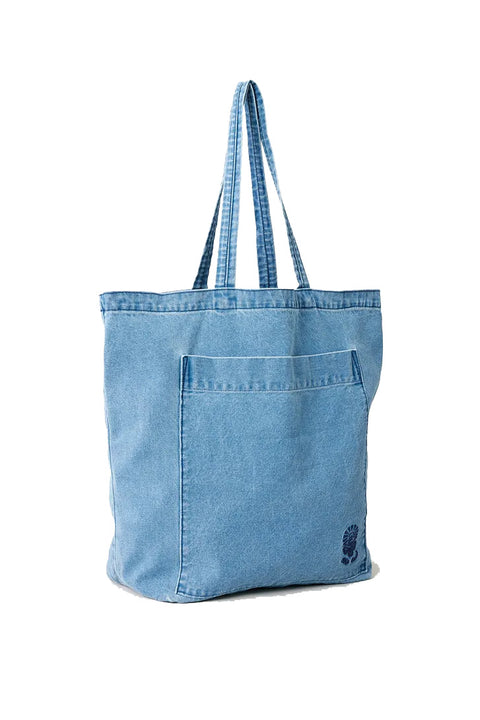 Rip Curl Distressed Denim Tote Bag - Mid Blue- Side