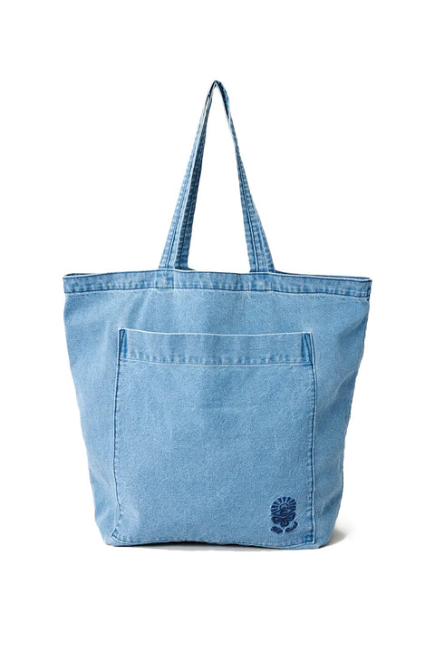 Rip Curl Distressed Denim Tote Bag - Mid Blue- Front