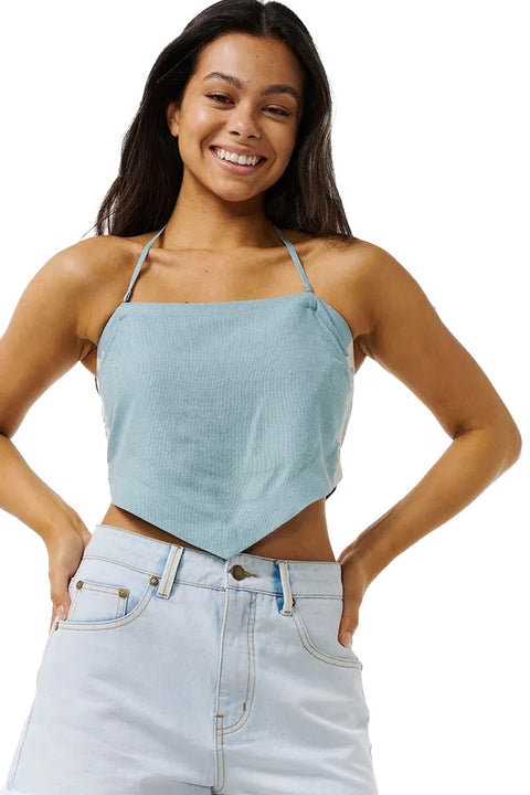 Rip Curl Hibiscus Heat Halter Neck Top - Mid Blue- Front