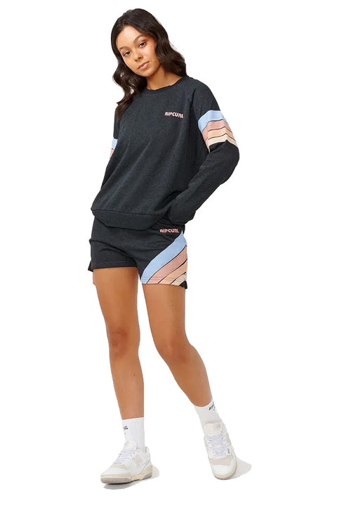 Rip Curl High Tide Surf Raglan Crew - Black Marle- Front full model view