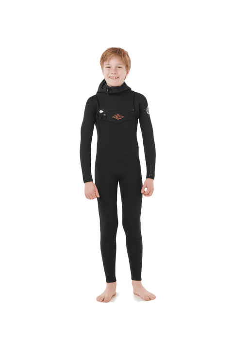 Rip Curl Kids Dawn Patrol 5/4 Hooded Wetsuit - Black- Front with hood off