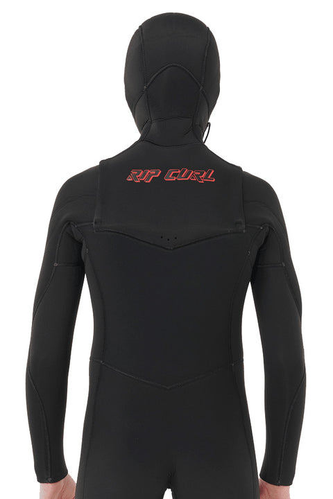 Rip Curl Kids Dawn Patrol 5/4 Hooded Wetsuit - Black- Close up on back logo