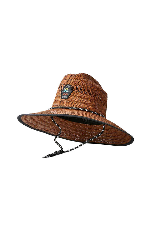 Rip Curl Logo Straw Hat - Brown- Side view with front raised