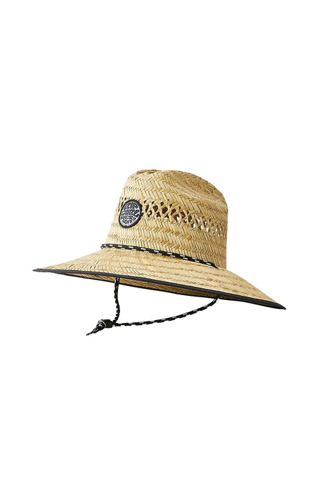 Rip Curl Logo Straw Hat - Natural- Side view with front raised