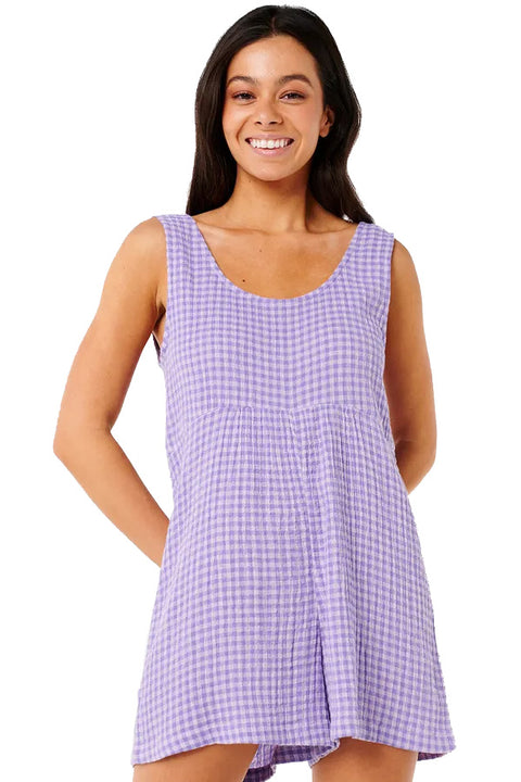 Rip Curl Premium Surf Check Romper - Purple- Front close up