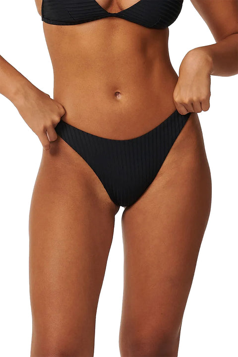 Rip Curl Premium Surf High Leg Skimpy Bikini Bottom - Black- Front close up view