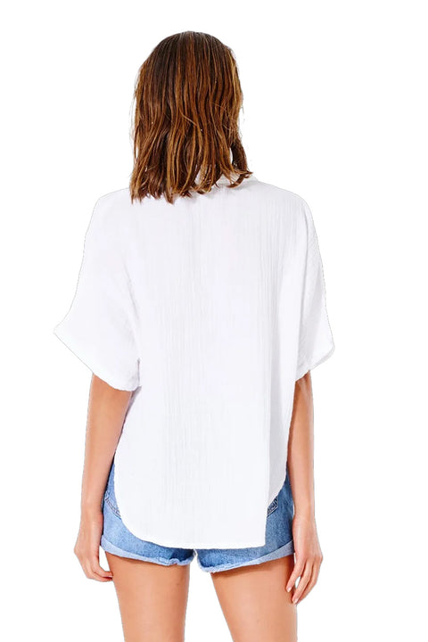 Rip Curl Premium Linen Long Sleeve Button Through Shirt - White - Back