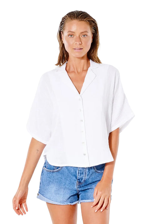 Rip Curl Premium Linen Long Sleeve Button Through Shirt - White
