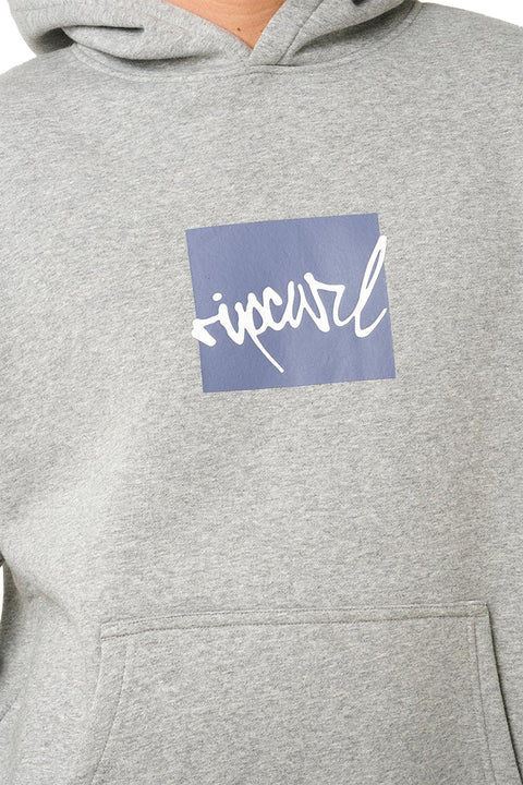 Rip Curl Rip Script Icon Hood - Grey Marle- Close up of logo