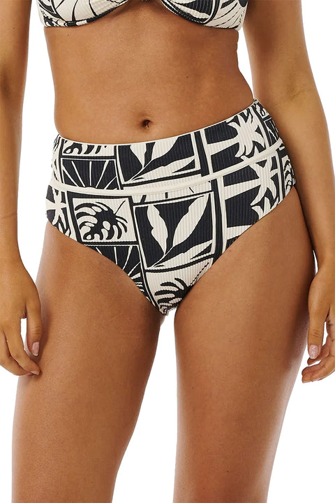 Rip Curl Santorini Sun Hi Waisted Good Coverage Bikini Bottom - Black- Close up view of front