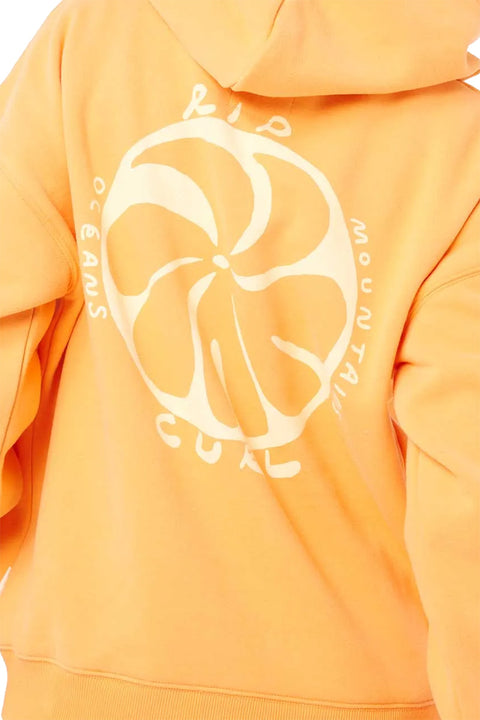 Rip Curl Shore Break Heritage Hoodie- Dusty Orange- Close up on back graphic
