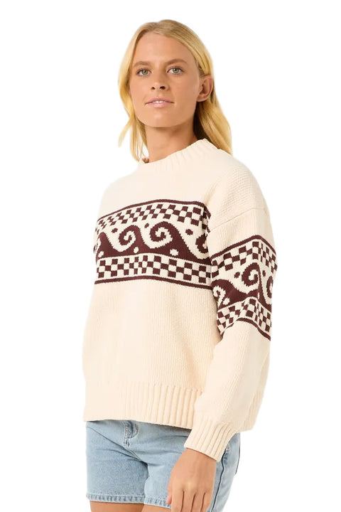 Rip Curl Soleil Knit Crew - Brown / Off White - Side
