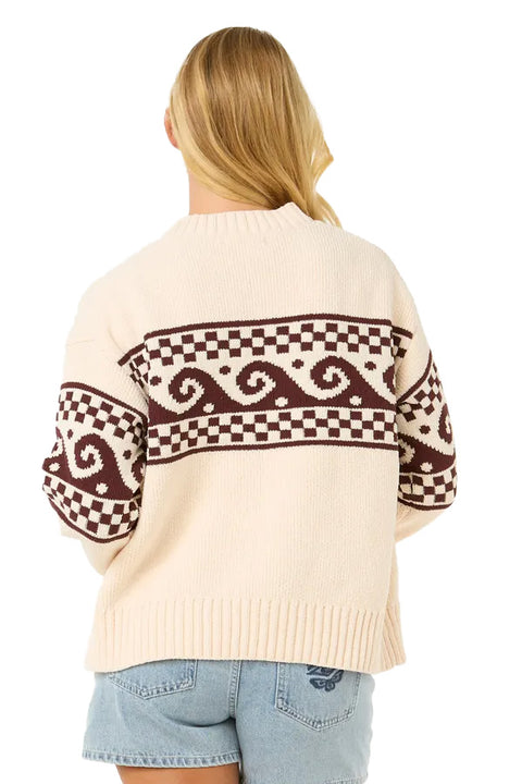 Rip Curl Soleil Knit Crew - Brown / Off White - Back