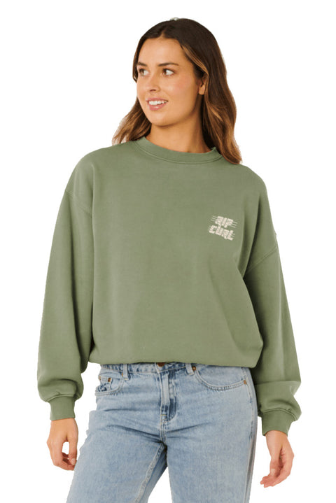 Rip Curl Sports Dept Drop Shoulder Crew - Washed Green- Front