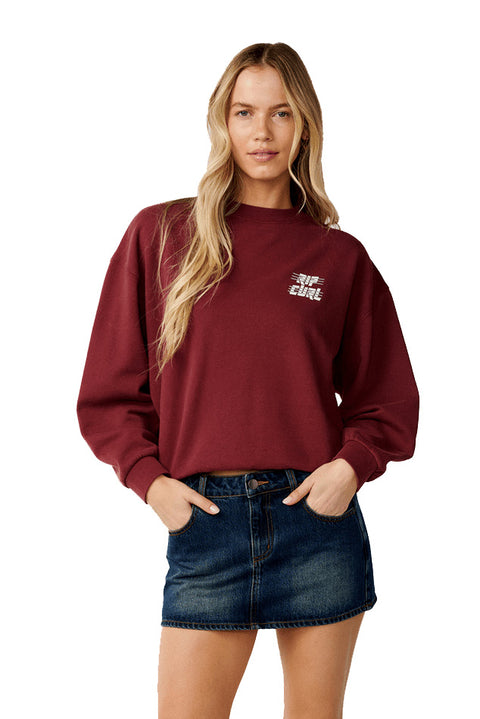 Rip Curl Sports Dept Drop Shoulder Crewneck - Dark Plum- Front