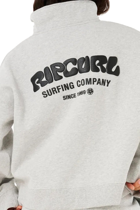 Rip Curl Surf Puff 1/4 Zip Sweatshirt- Grey Marle- Close up on back logo