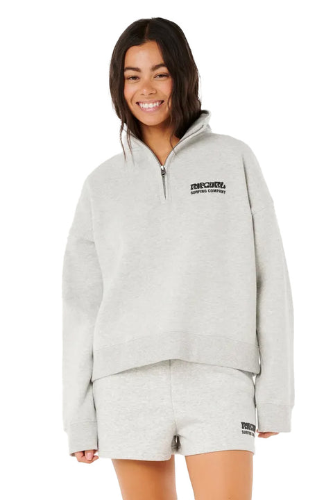 Rip Curl Surf Puff 1/4 Zip Sweatshirt- Grey Marle- Front