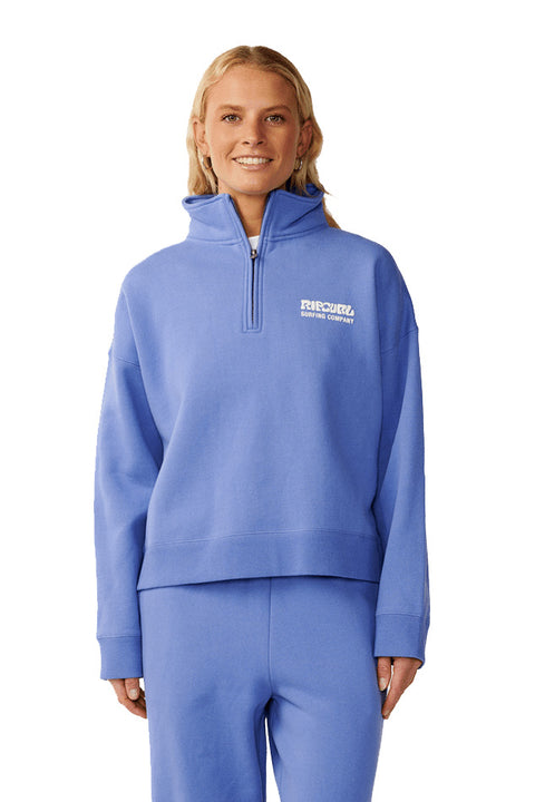 Rip Curl Surf Puff 1/4 Zip - Mid Blue- Front