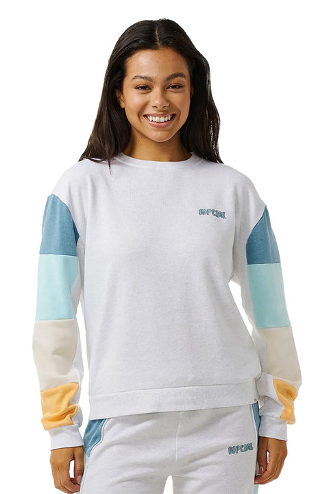 Rip Curl Surf Revival Cut And Sew Crew - Grey Marle- Close up view of front