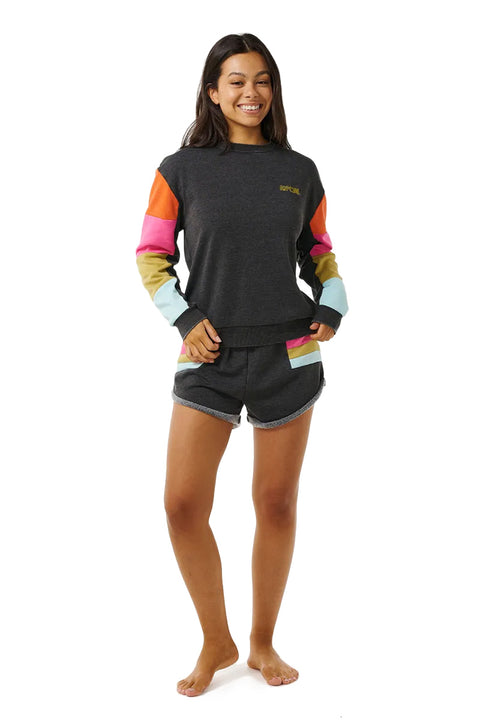 Rip Curl Surf Revival Cut And Sew Crew - Washed Black- Full view