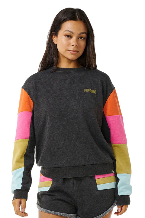 Rip Curl Surf Revival Cut And Sew Crew - Washed Black- Close of the front