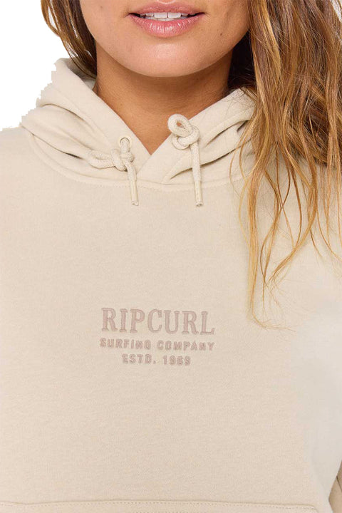 Rip Curl Surf Staple Relaxed Hoodie - Natural- Close up on chest logo