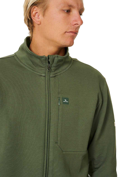 Rip Curl VaporCool Zip Through Crew - Dark Olive - Closeup