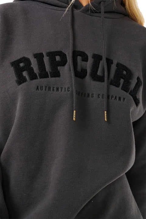Rip Curl Olalla Hoodie- Washed Black- Close up on logo