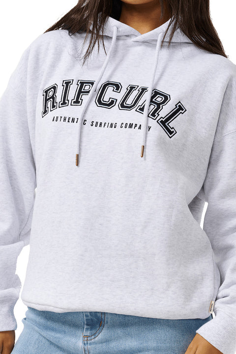 Rip Curl Varsity Hoodie - Grey Marle / Black- Close up on logo