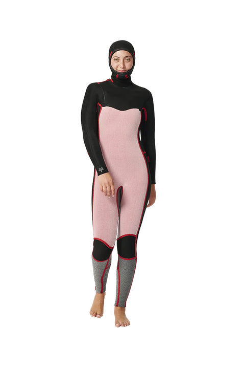 Rip Curl Women's Dawn Patrol 5/4 C/Z Hooded Wetsuit- Front inside out
