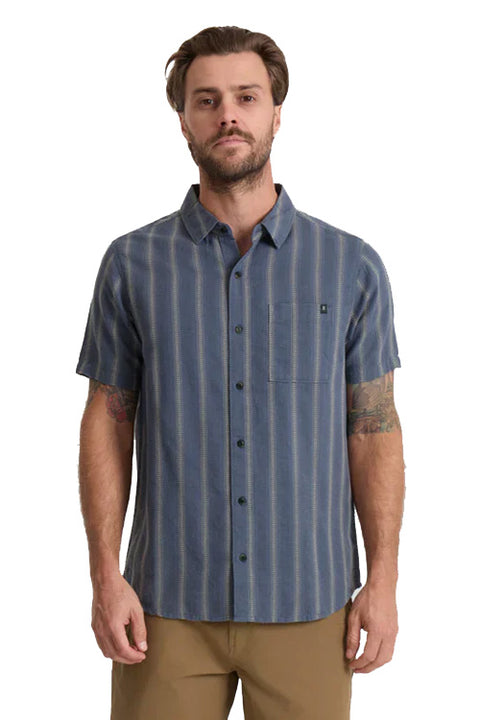 Roark Crosswinds SS Woven - Neptune- Close up of front