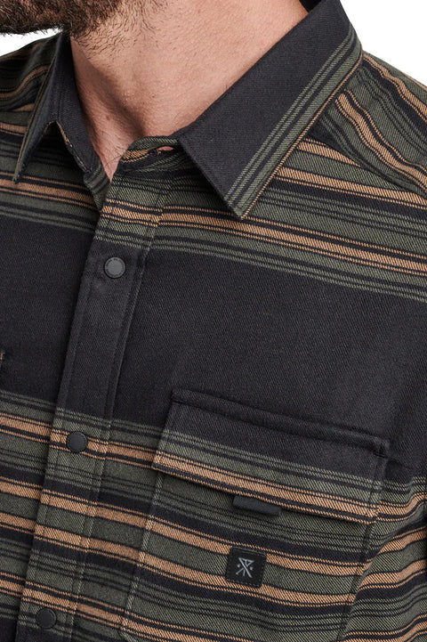 Roark Diablo L/S Flannel - Black / Military - Chest Closeup